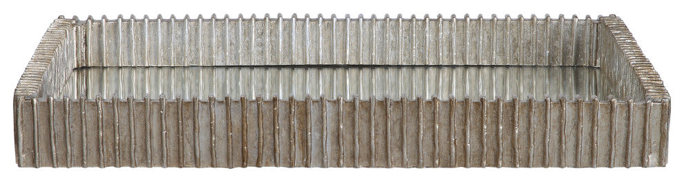 Ribbed Silver Frame Tray Decorative Serving Modern Mirrored