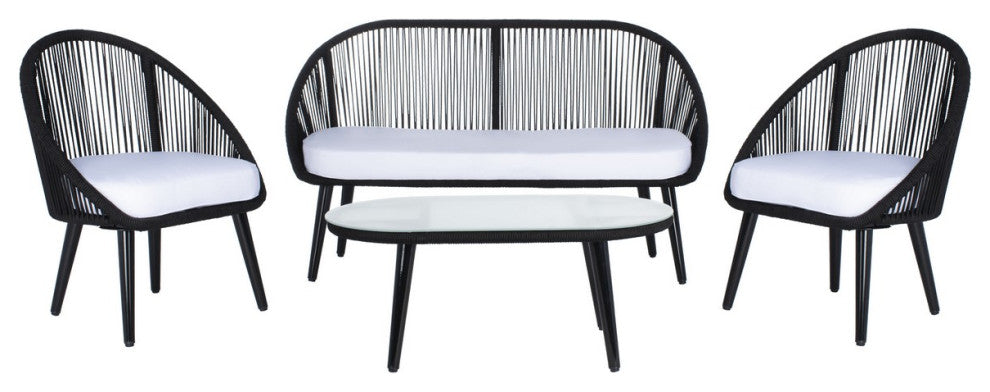 Safavieh Outdoor Halcott 4 Piece Living Set Grey / White