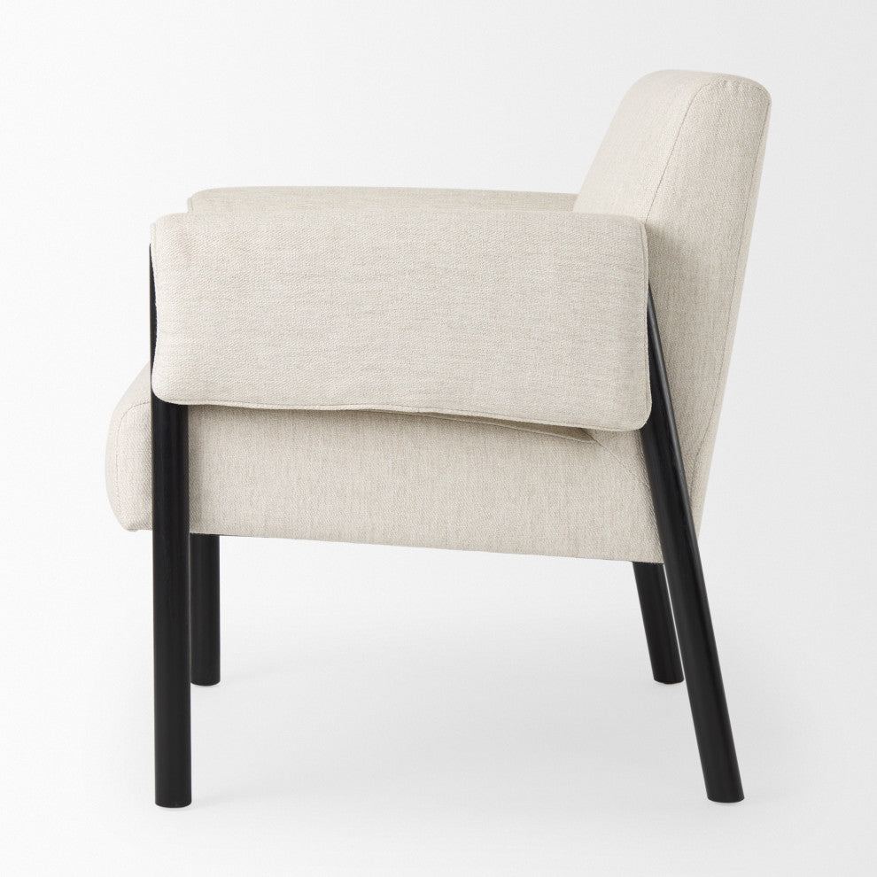 Ashton Beige Twill Fabric w/ Black Solid Wood Accent Chair