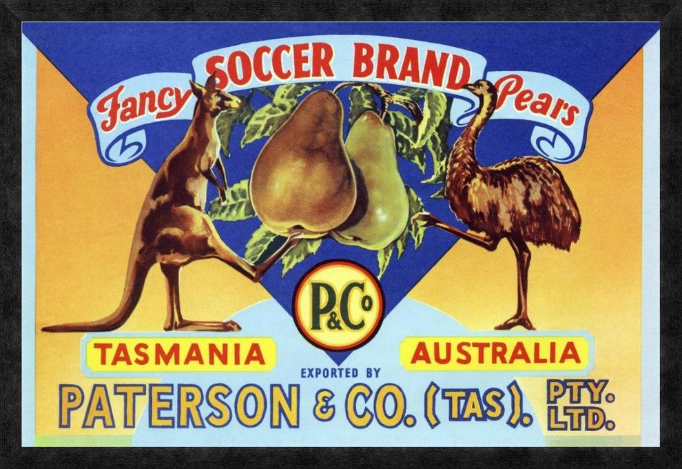 "Fancy Soccer Brand Pears" Framed Canvas Giclee, 38"x26"