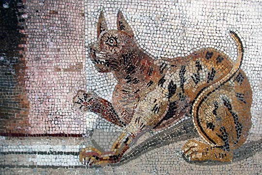 Ancient Tile Cat - Gallery Wrapped Canvas Art 28" x 42"