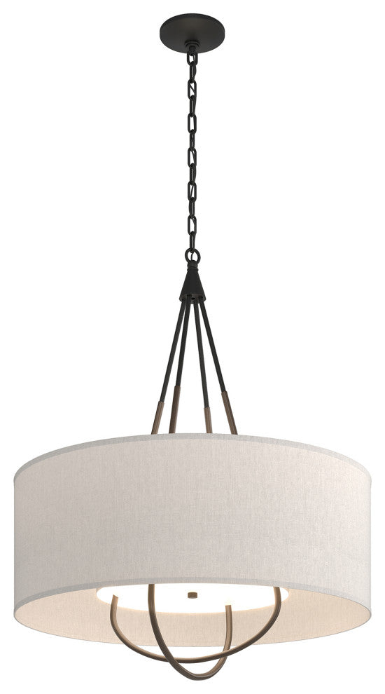 Loop Pendant, Black Finish, Bronze Accents, Flax Shade