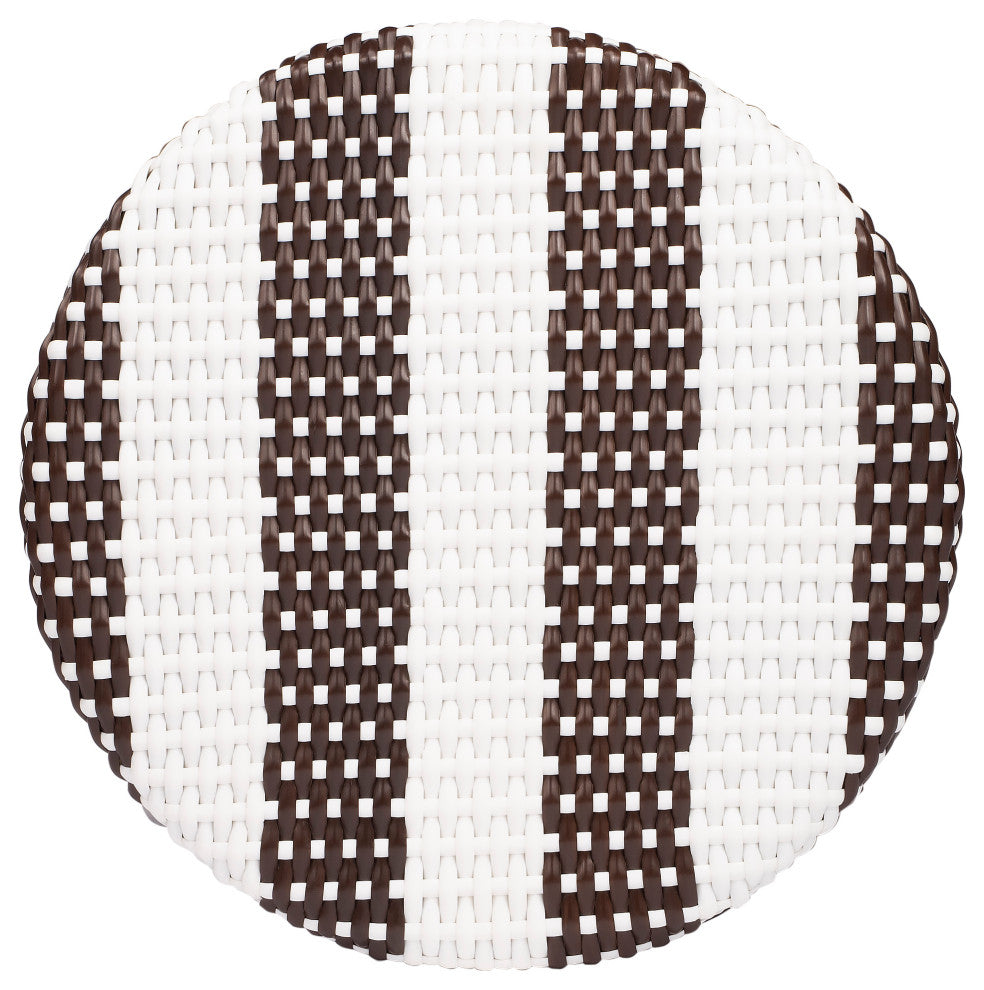 Tobias Round Rattan 30" Bar Stool, White and Brown Stripe