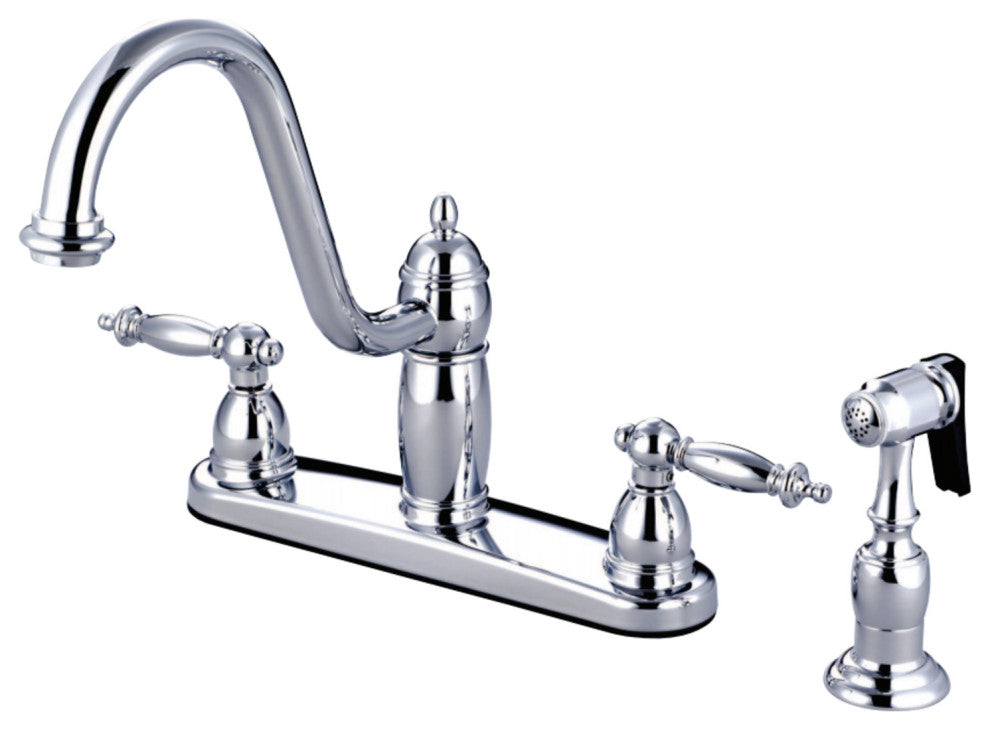 Kingston Brass Centerset Kitchen Faucet With Brass Sprayer, Polished Chrome