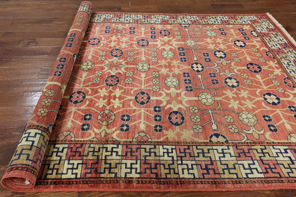 Oushak Style Peshawar Pakistani Chobi Hand-Knotted Wool Rug, 6'x9'