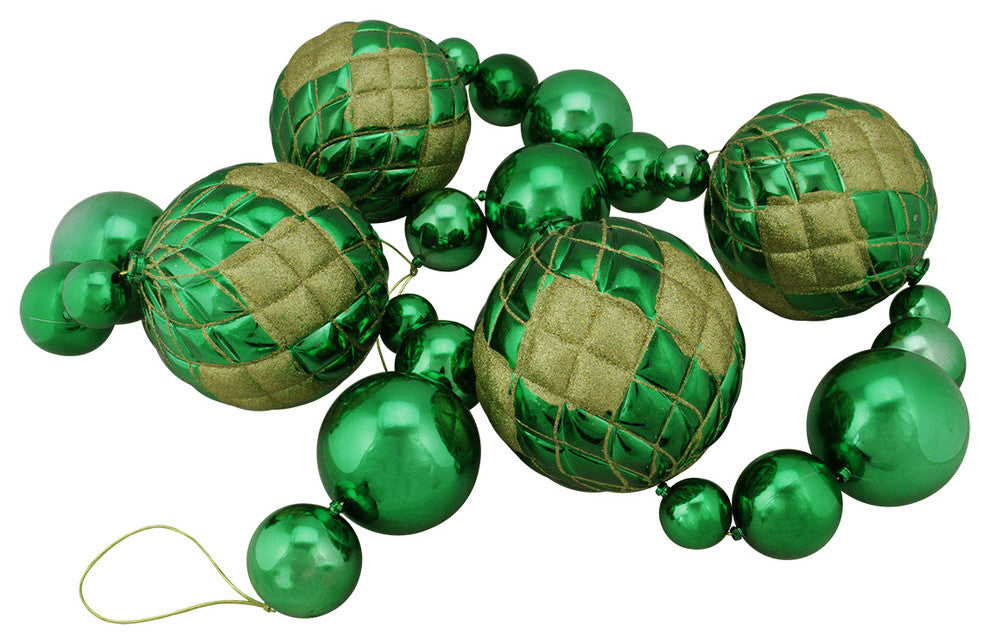 Oversized Shiny Glitter Shatterproof Christmas Ball Garland, Green with Gold, 6'