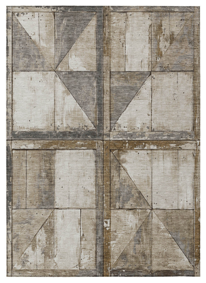 Machine Washable Indoor/Outdoor Chantille ACN1875 Beige 3' x 5' Rug