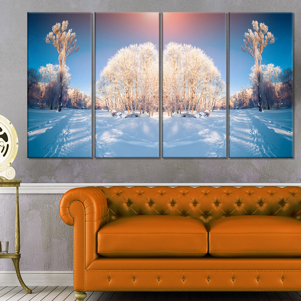 "Horizontally Flipped Winter Trees" Seashore Wall Art, 4 Panels, 48"x28"