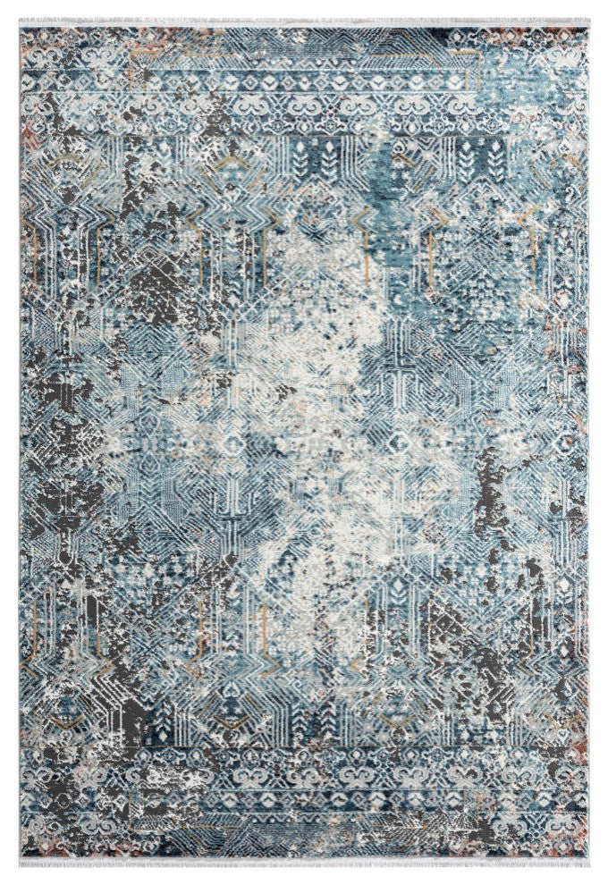Abani Rugs Azure AZR180A Contemporary Blue and Ivory Abstract Area Rug