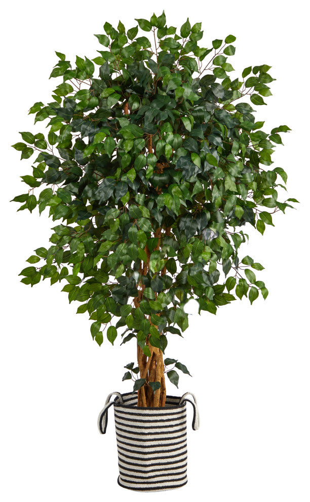 5.5' Palace Ficus Artificial Tree in Handmade Black & White Jute Cotton Planter