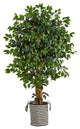5.5' Palace Ficus Artificial Tree in Handmade Black & White Jute Cotton Planter