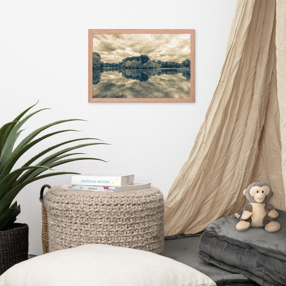 Autumn Reflections Rural Landscape Sepia Framed Photo Paper Wall Art Prints, Red Oak, 12" X 18"