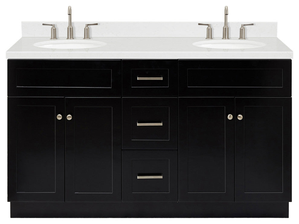 Ariel Hamlet 60" Double Oval Sink Bathroom Vanity, Carrara Quartz