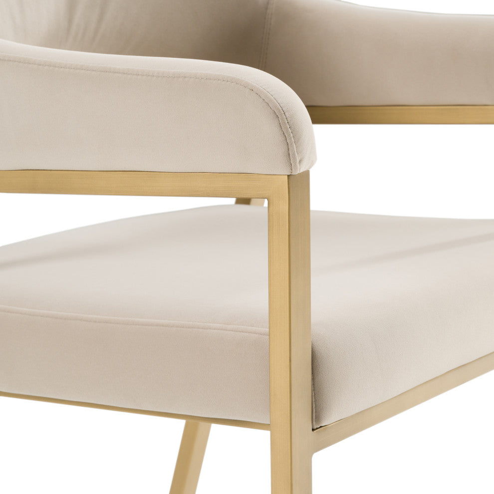 Modrest George Modern Beige Fabric + Antique Brass Dining Chair