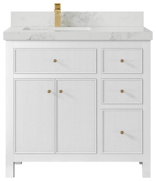 Sonoma 36 Left Offset Reeded  Bath Vanity in White 2" Calacatta Nuvo