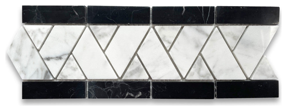 Mosaic Border Carrara White Marble Herringbone Listello Tile Polished, 1 sheet