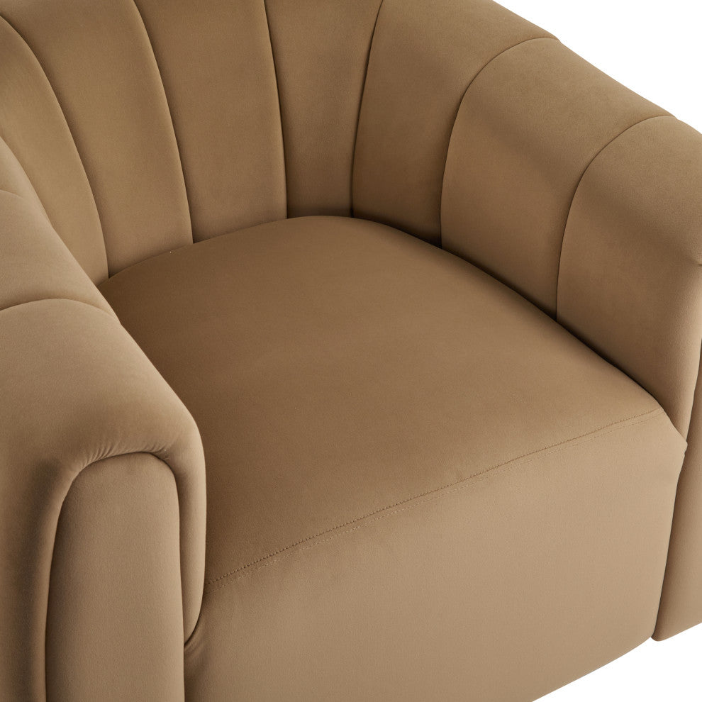 GDF Studio 360Â° Modern Swivel Club Chair, Metal Base, Velvet/Camel