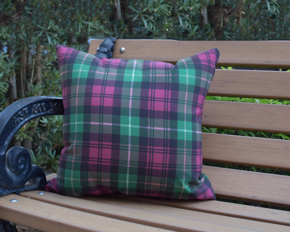 Tartan Plaid Holiday Print Decorative Outdoor Throw Pillow, Red, 16"