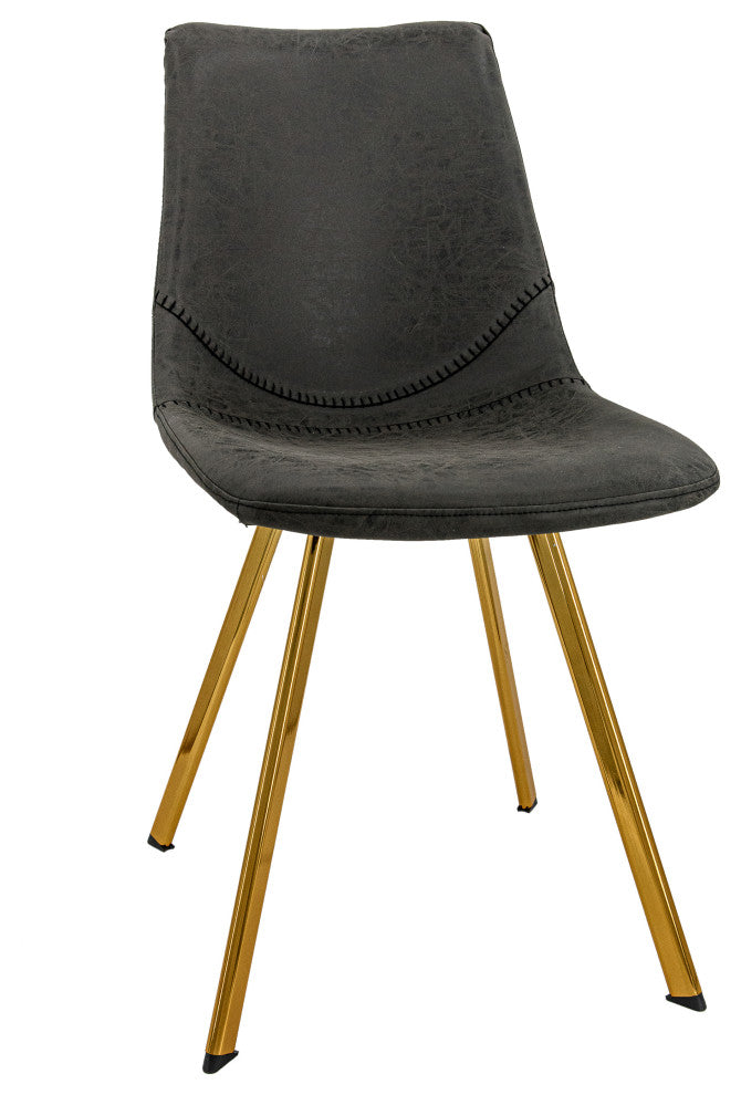 LeisureMod Markley Modern Leather Dining Chair With Gold Legs, Charcoal Black