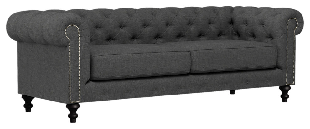Nativa Interiors London 90" Sofa, Charcoal, Deep Plush Depth