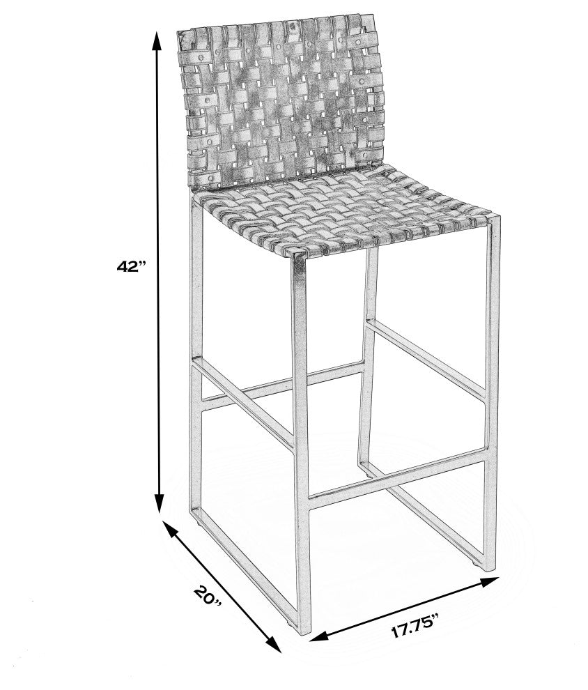 Urban Woven Genuine Leather Rectangular  28" Barstool, Brown