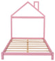Gewnee Full Wood Platform Bed with House-shaped Headboard in Pink