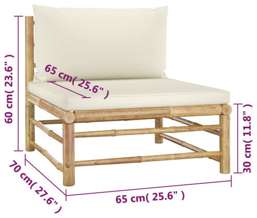 vidaXL Patio Lounge Set Sofa Couch 4 Piece with Cream White Cushions Bamboo