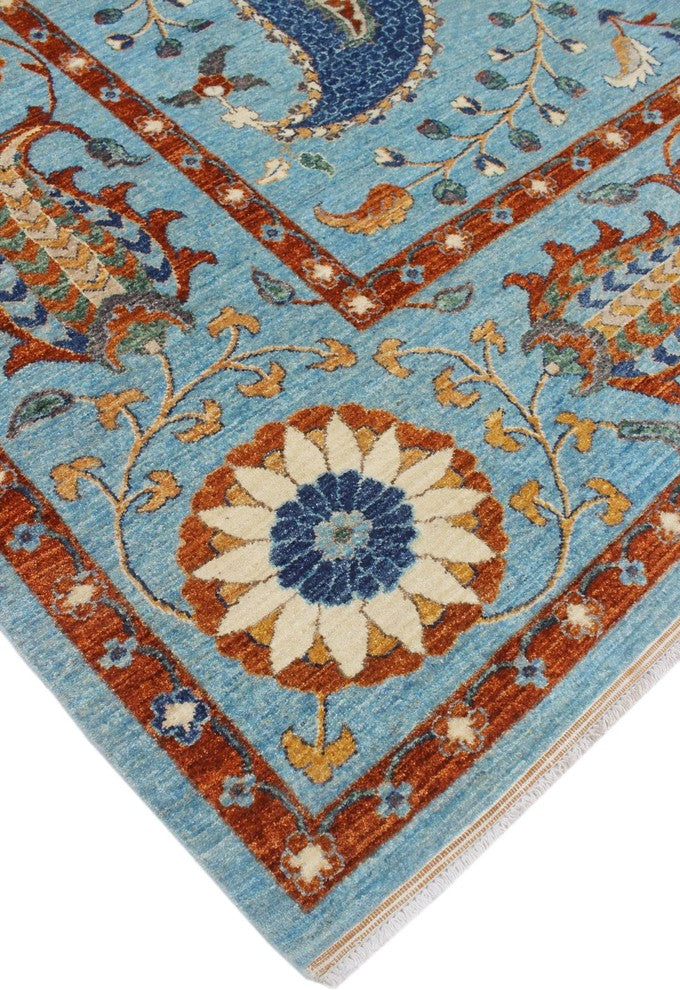 Fine Chobi Nazim Light Blue/Rust Rug, 9'x12'