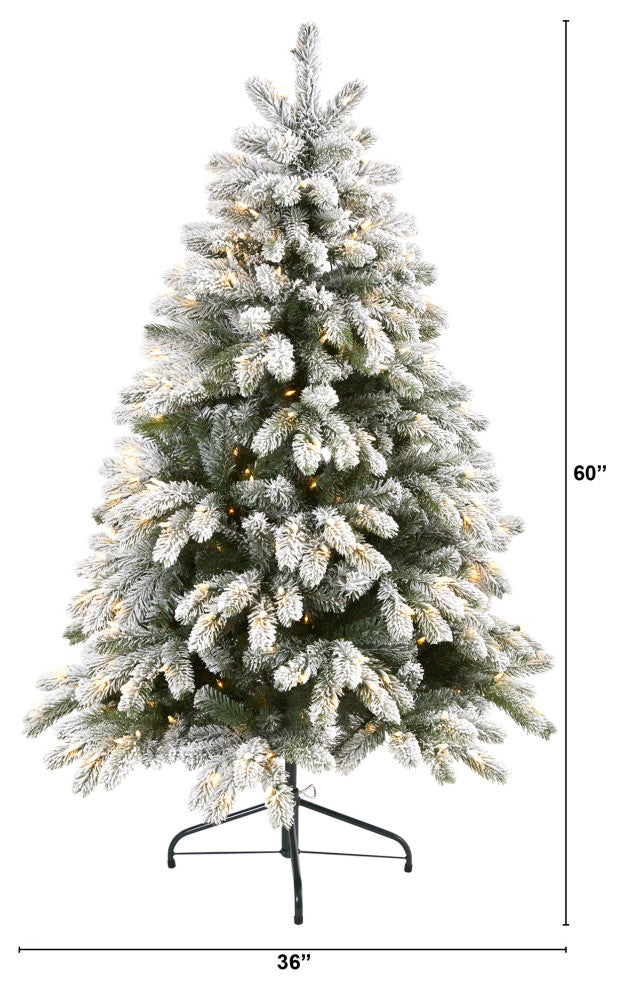 5' Flocked South Carolina Spruce Faux Xmas Tree W/Lights & 621 Bendable Branches