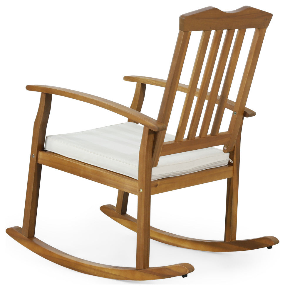 Kessler Outdoor Acacia Wood Rocking Chair With Cushion, Teak and Beige