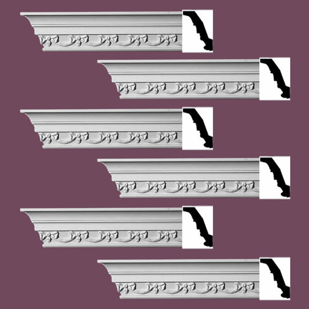 Ornate Cornice White Urethane Cheshire Design 6 Pieces Totaling 564" Length