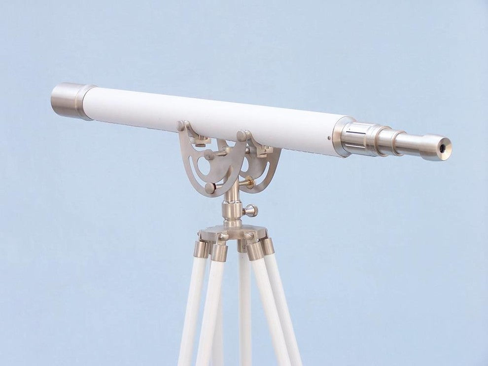 Floor Standing Brushed Nickel With White Leather Anchormaster Telescope 65''