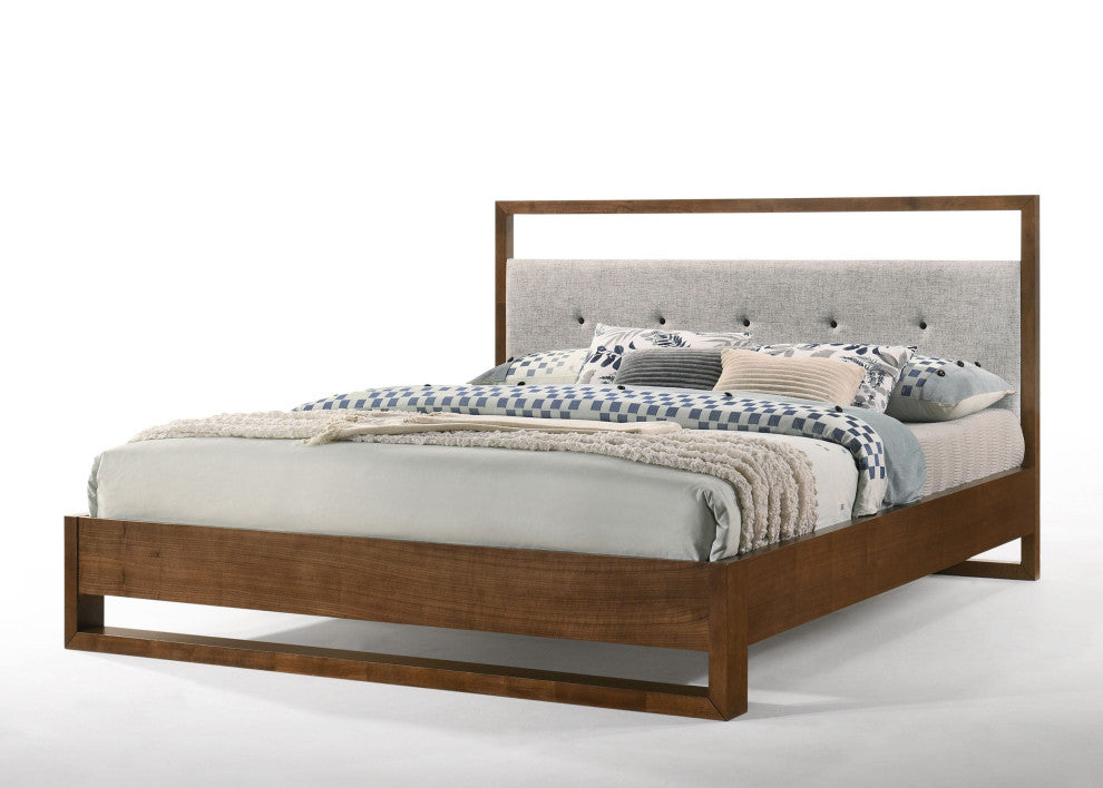 Nova Domus Falcor Modern Gray Fabric and Walnut Veneer Bed, Queen