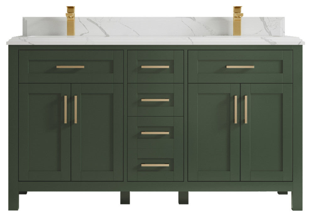 Cambridge 60 Double Bathroom Vanity in Pewter Green 1.5" Calacatta Laza