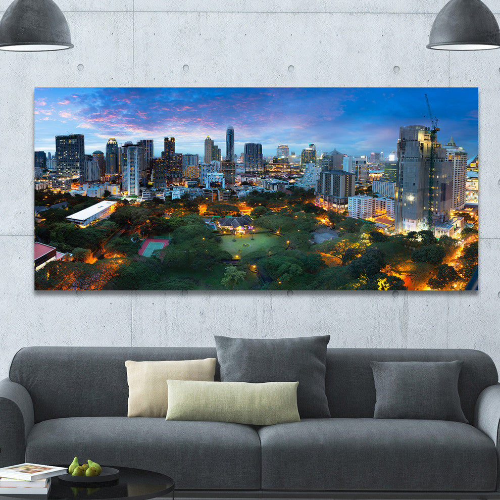 Bangkok City Skyline, Large Cityscape Canvas Art Print, 60"x28"