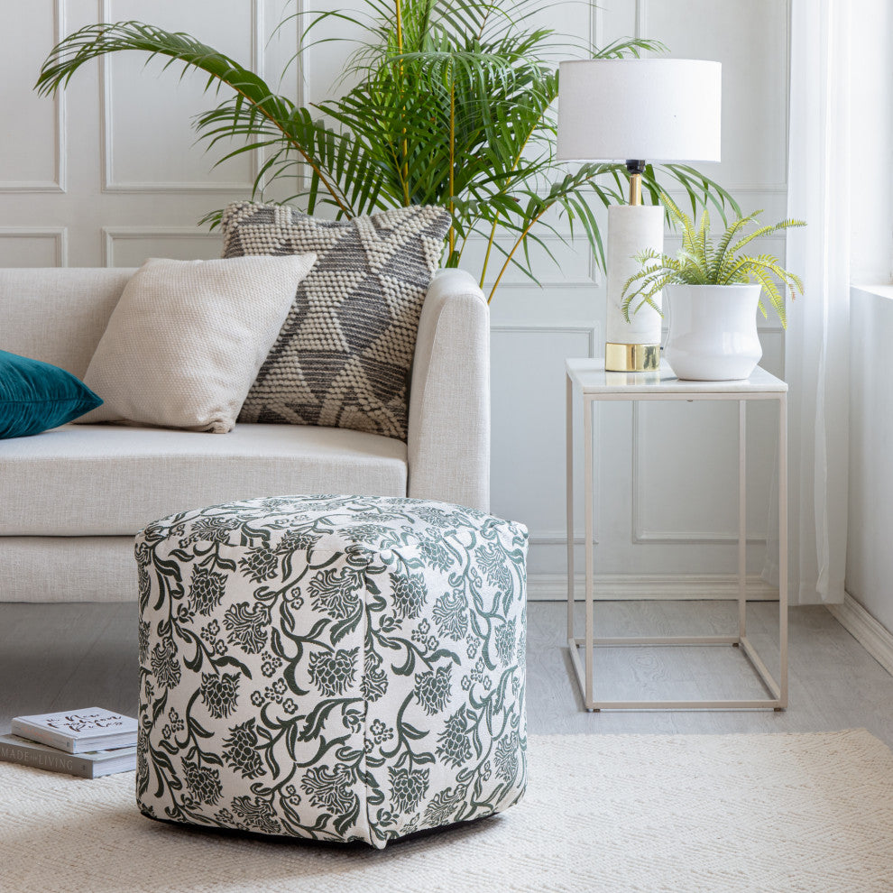 Chamonix Green 18" x 18" x 18" Green and Ivory Pouf