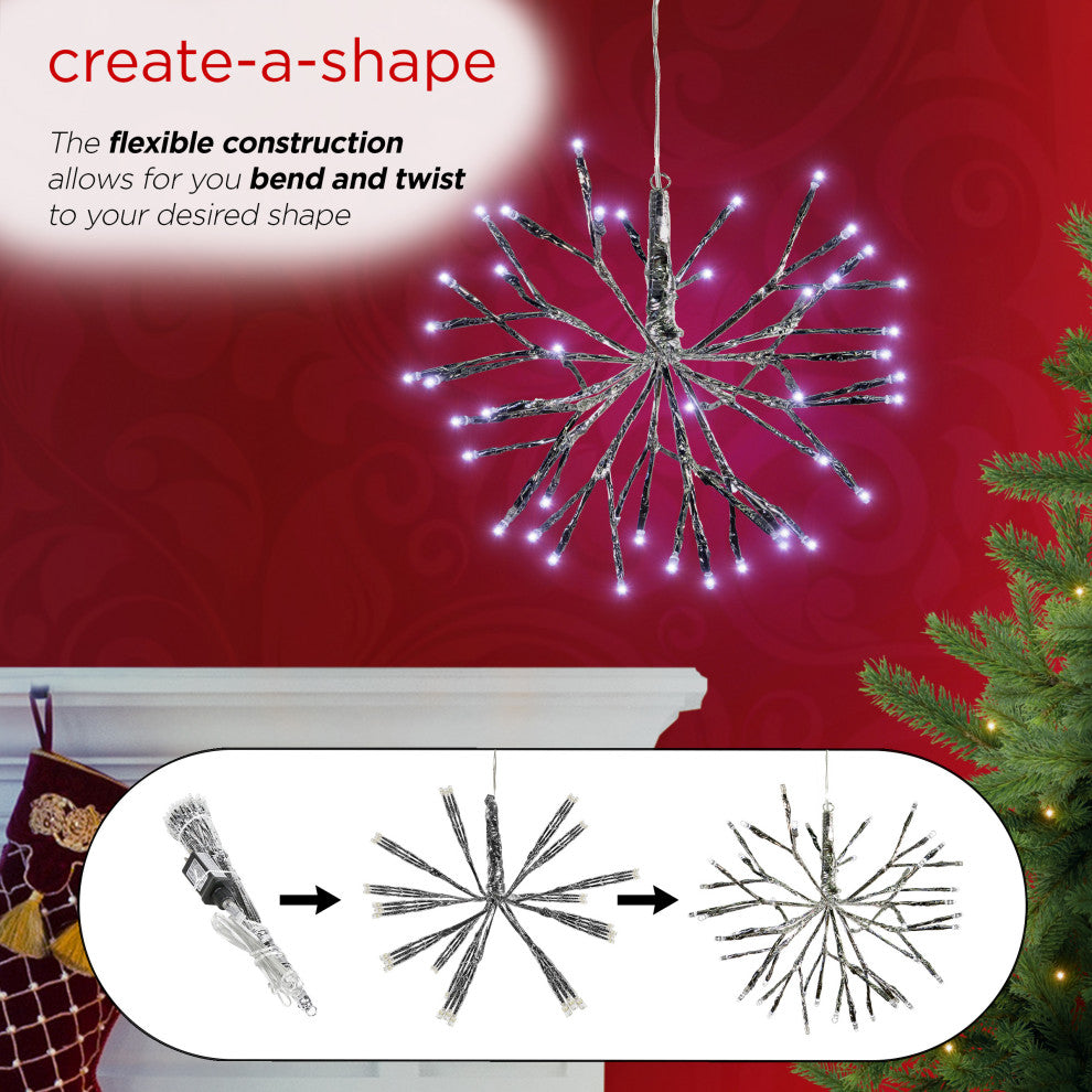 16"H Indoor Holiday 3D Snowflake Hanging Ornament with LED Lights, White