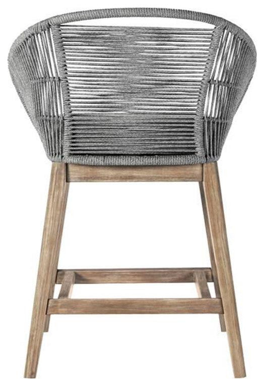 Tutti Frutti Indoor Counter Height Bar Stool in Aged Teak Wood with Grey Rope