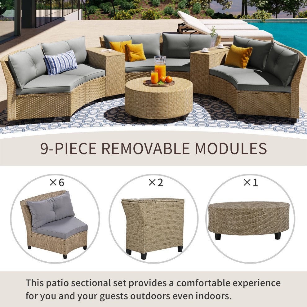 Gewnee U_Style 6 - Person Fan-shaped Rattan Suit Combination