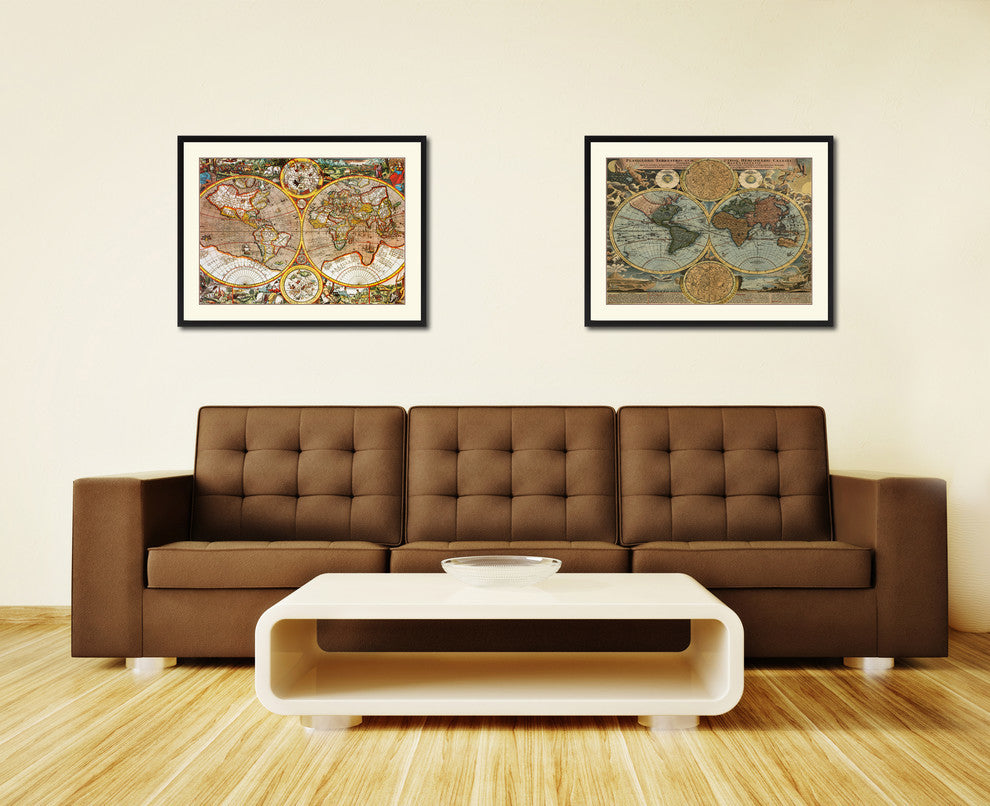Macro Close-Up Vintage Map Print On Canvas With Picture Frame 16" X 21"