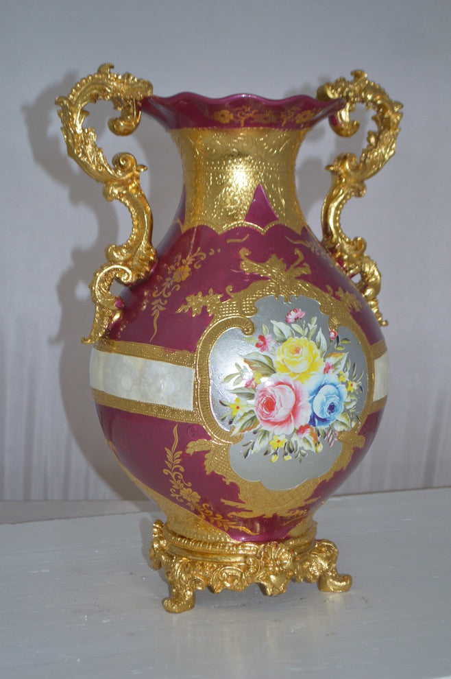 decoration Vase Gold and Pink -  Size: 12"L x 9"W x 17"H.