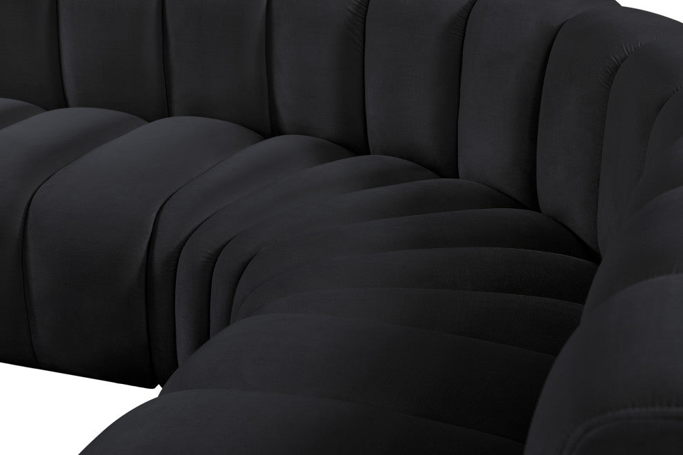 Arc Velvet Upholstered 8-Pc. U-Shaped Modular Sectional, Black