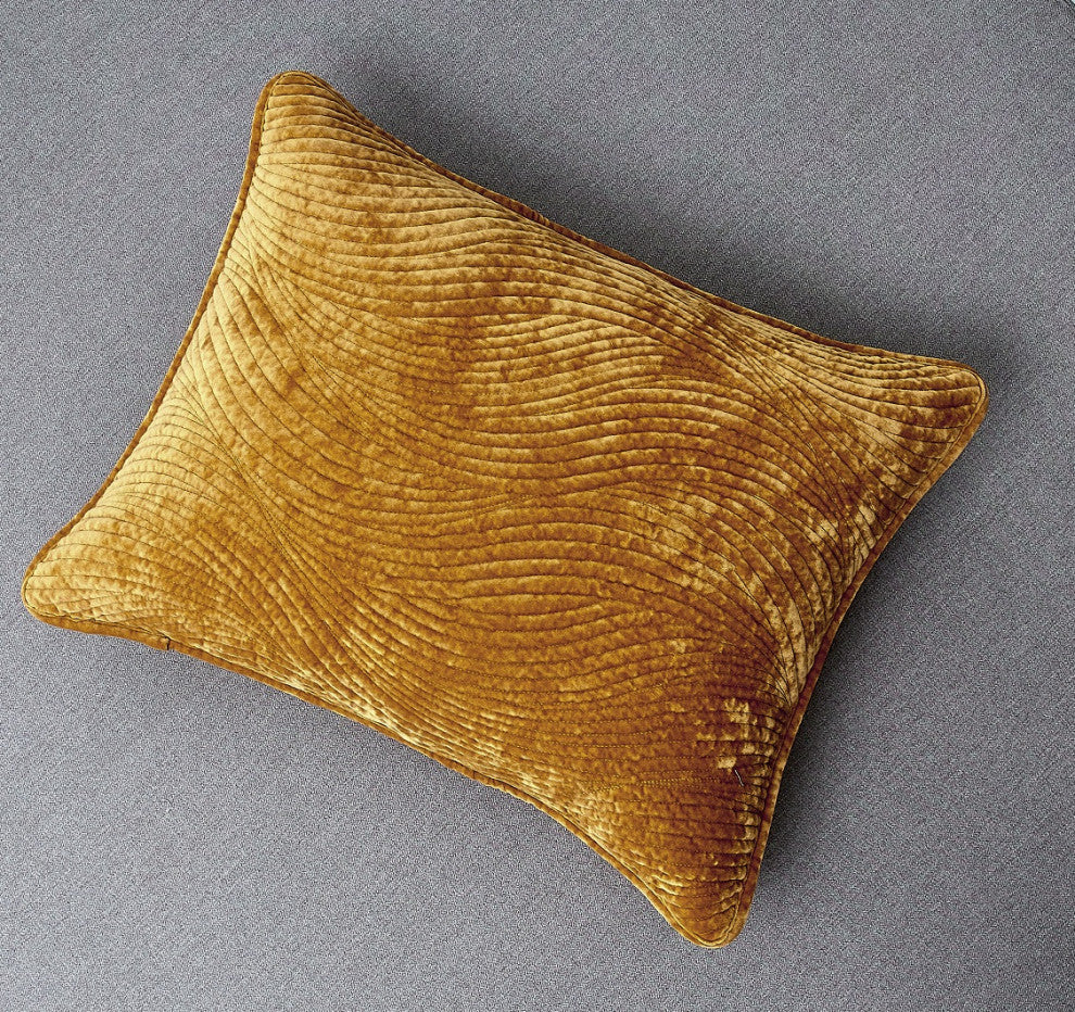 Velvet Dreams Melted Gold Plush Ripple Waves Bedspread, 20x36