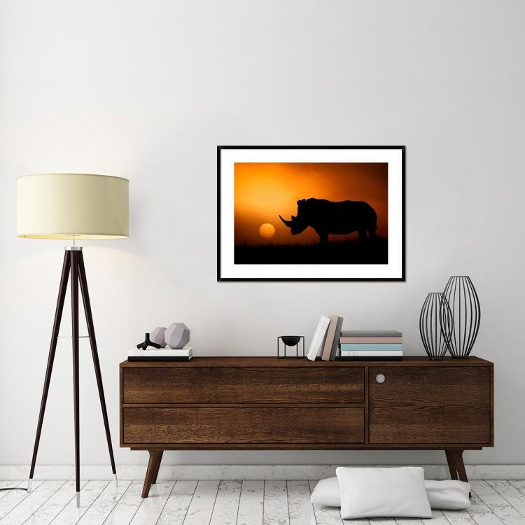 "Rhino Sunrise" Framed Digital Print by Mario Moreno, 44x32"