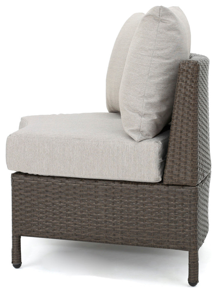 Harper Outdoor Wicker Curved Loveseat Sectional With Cushions, Brown/Gray