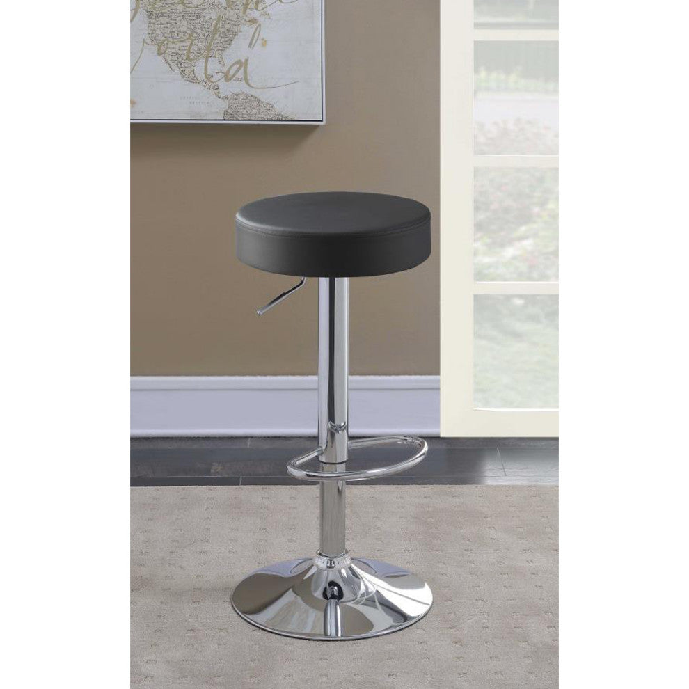 Leatherette Adjustable Bar Stool, Chrome and Black