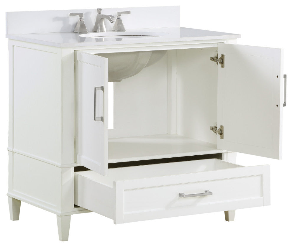 Montauk Bathroom Vanity, Pure White With White Quartz, 36"