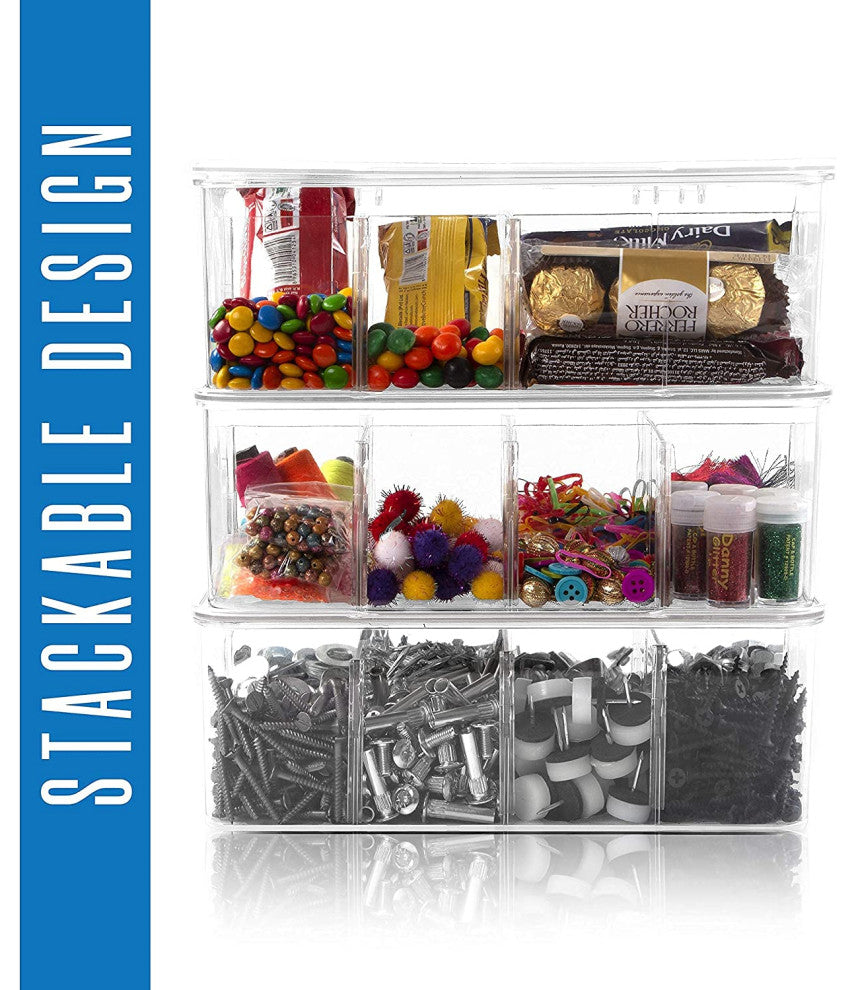 Set of 3 Stackable Tea Bag Storage Organizer Bin Box With Clear Top Lid