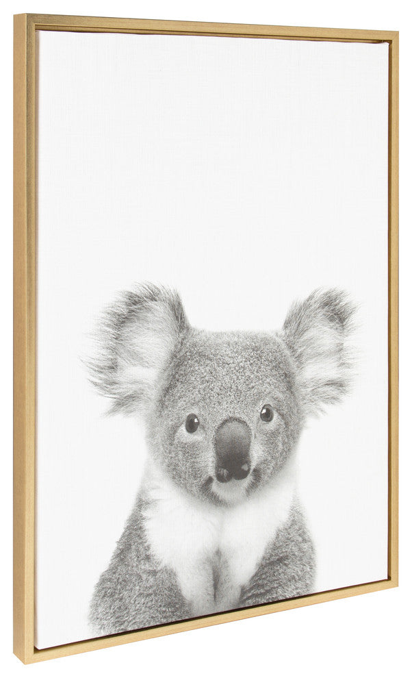 Sylvie Koala II Portrait Framed Canvas Wall Art by Simon Te Tai, Gold 23x33