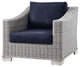 Side Chair Armchair, Rattan, Wicker, Gray Blue Navy, Modern, Outdoor Patio